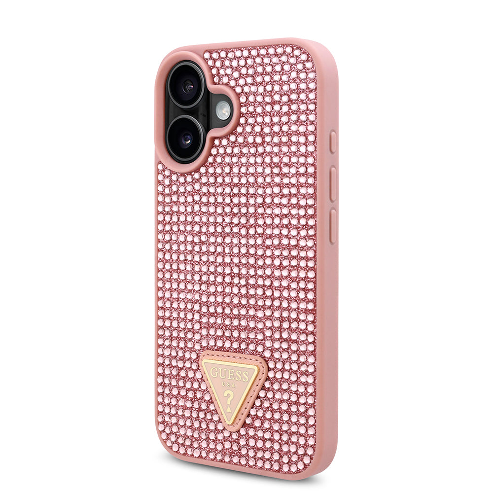iPhone 16 Plus Kılıf Guess Orijinal Lisanslı Taşlı Arka Yüzey Üçgen Logolu Kılıf