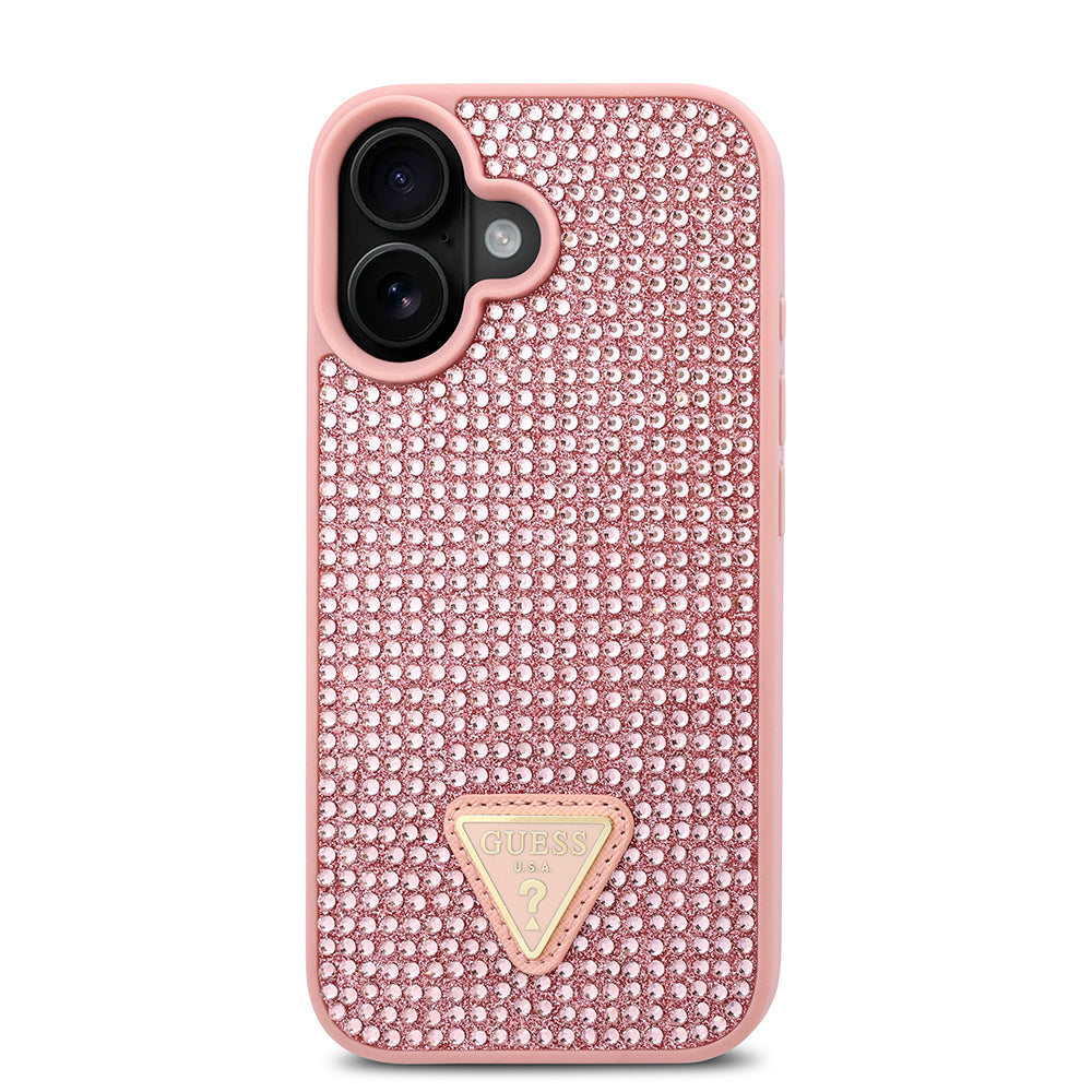 iPhone 16 Plus Kılıf Guess Orijinal Lisanslı Taşlı Arka Yüzey Üçgen Logolu Kılıf