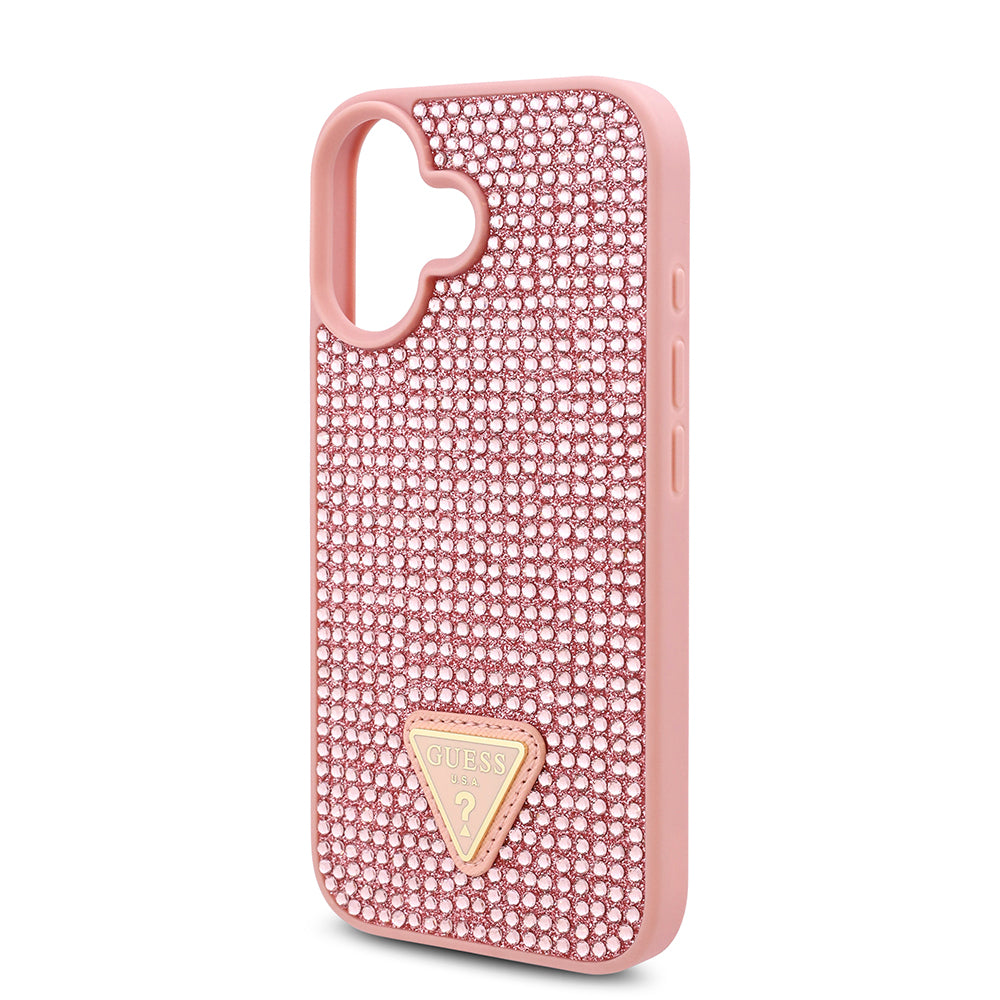 iPhone 16 Plus Kılıf Guess Orijinal Lisanslı Taşlı Arka Yüzey Üçgen Logolu Kılıf