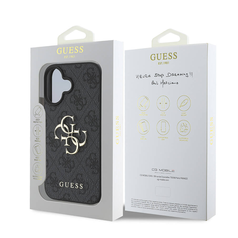 iPhone 16 Plus Kılıf Guess Orijinal Lisanslı PU Deri 4G Desenli Metal Büyük 4G ve Yazı Logolu Kılıf