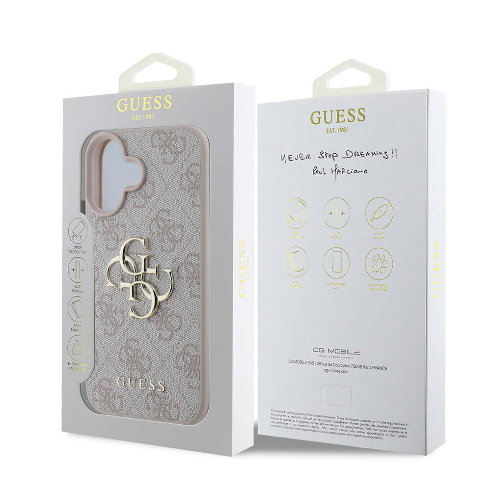 iPhone 16 Plus Kılıf Guess Orijinal Lisanslı PU Deri 4G Desenli Metal Büyük 4G ve Yazı Logolu Kılıf