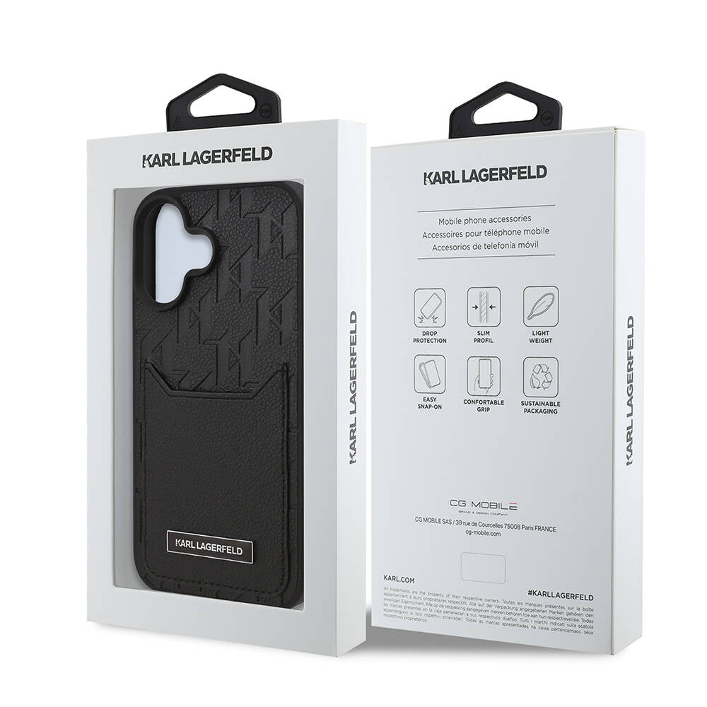 iPhone 16 Plus Kılıf Karl Lagerfeld Orijinal Lisanslı Kartlıklı Cardslot Monogram Kılıf