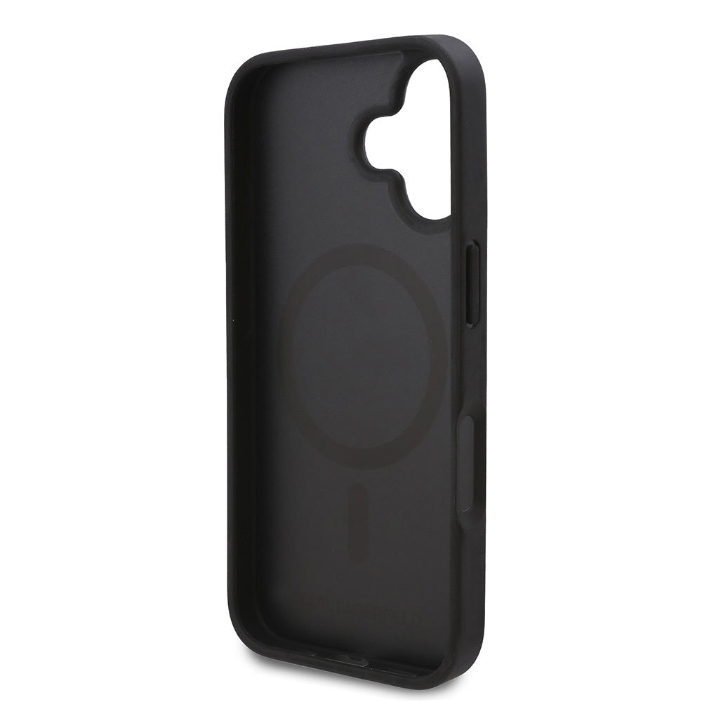 iPhone 16 Plus Kılıf Karl Lagerfeld Orijinal Lisanslı M-safe Şarj Özellikli KL Yazılı Hot Stamp Kılıf