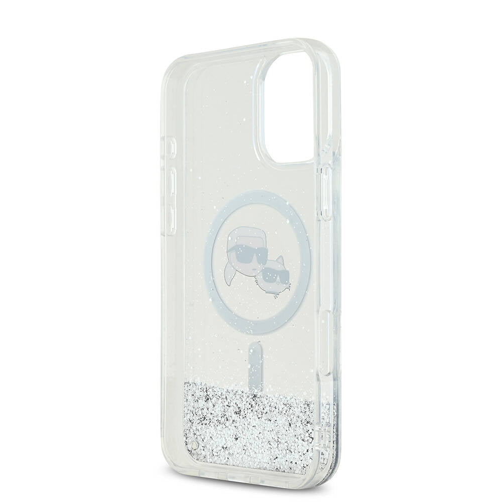iPhone 16 Plus Kılıf Karl Lagerfeld Orijinal Lisanslı M-safe Şarj Özellikli Sıvılı Simli K&C Heads Kılıf
