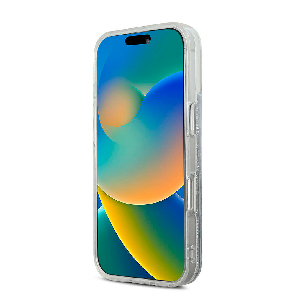 iPhone 16 Plus Kılıf Karl Lagerfeld orijinal Lisanslı M-safe Şarj Özellikli Sıvılı Simli K&C Heads Kılıf