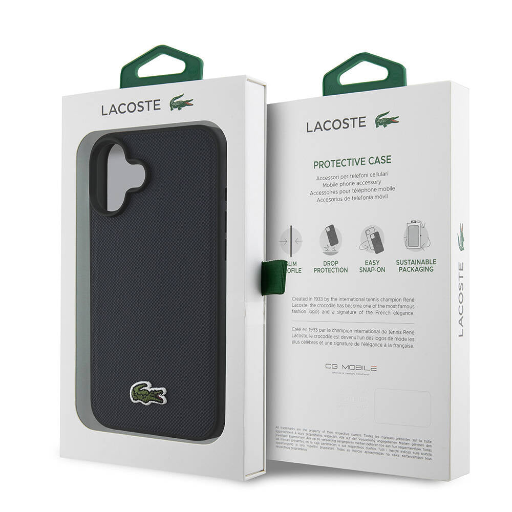 iPhone 16 Plus Kılıf Lacoste Orijinal Lisanslı PU Pike Desenli Arka Yüzey İkonik Timsah Dokuma Logolu Kılıf