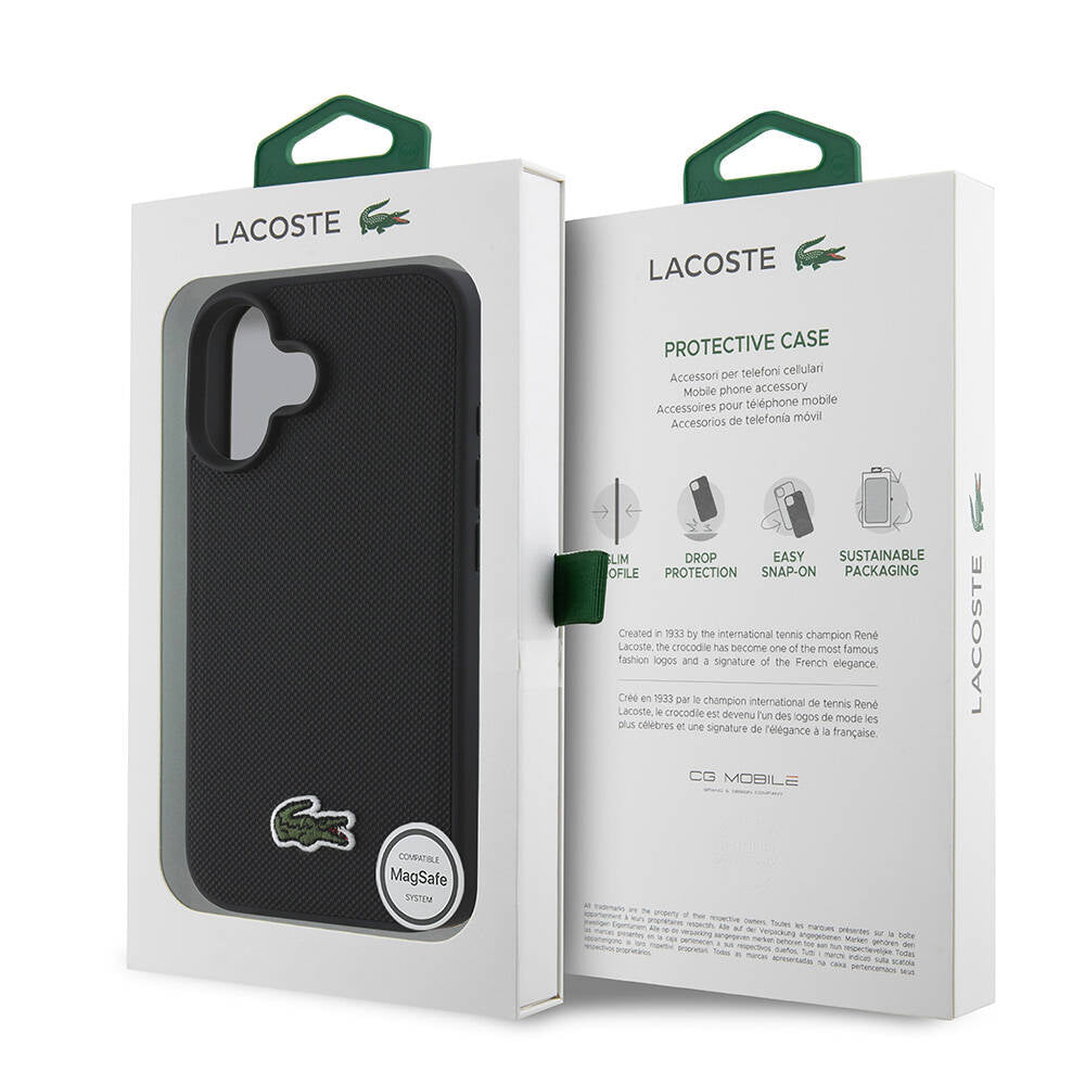 iPhone 16 Plus Kılıf Lacoste Orijinal Lisanslı PU Pike Desenli Arka Yüzey İkonik Timsah Dokuma Logolu Kılıf