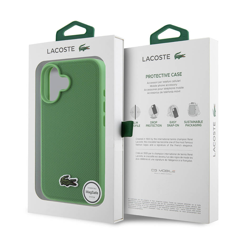 iPhone 16 Plus Kılıf Lacoste Orijinal Lisanslı PU Pike Desenli Arka Yüzey İkonik Timsah Dokuma Logolu Kılıf