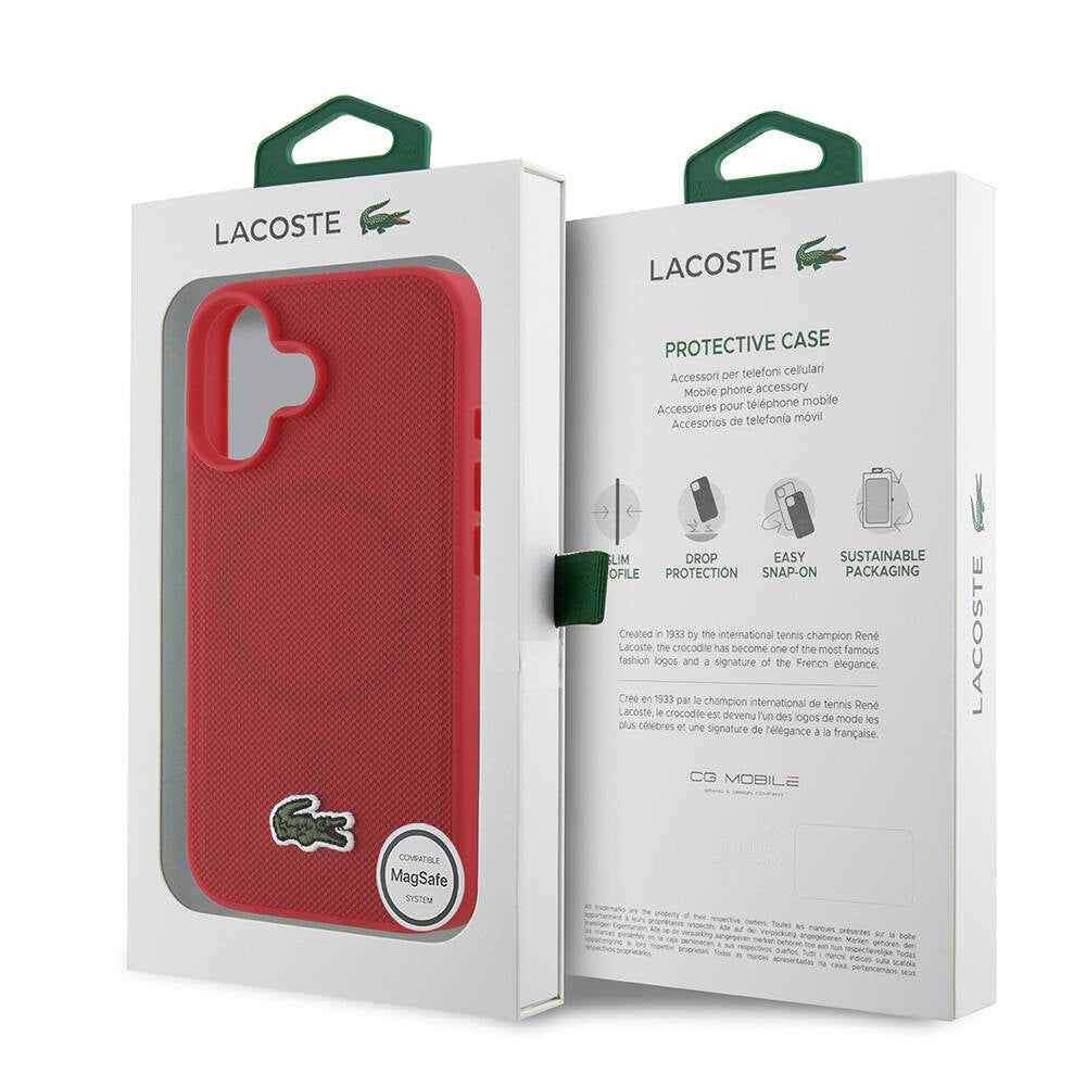 iPhone 16 Plus Kılıf Lacoste orijinal Lisanslı PU Pike Desenli Arka Yüzey İkonik Timsah Dokuma Logolu Kılıf