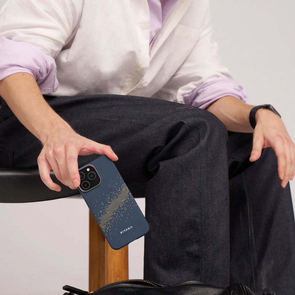 iPhone 16 Plus Kılıf M-safe Şarj Özellikli Aramid Fiber Pitaka Tactile Woven Starpeak Serisi Milky Way Galaxy Kılıf