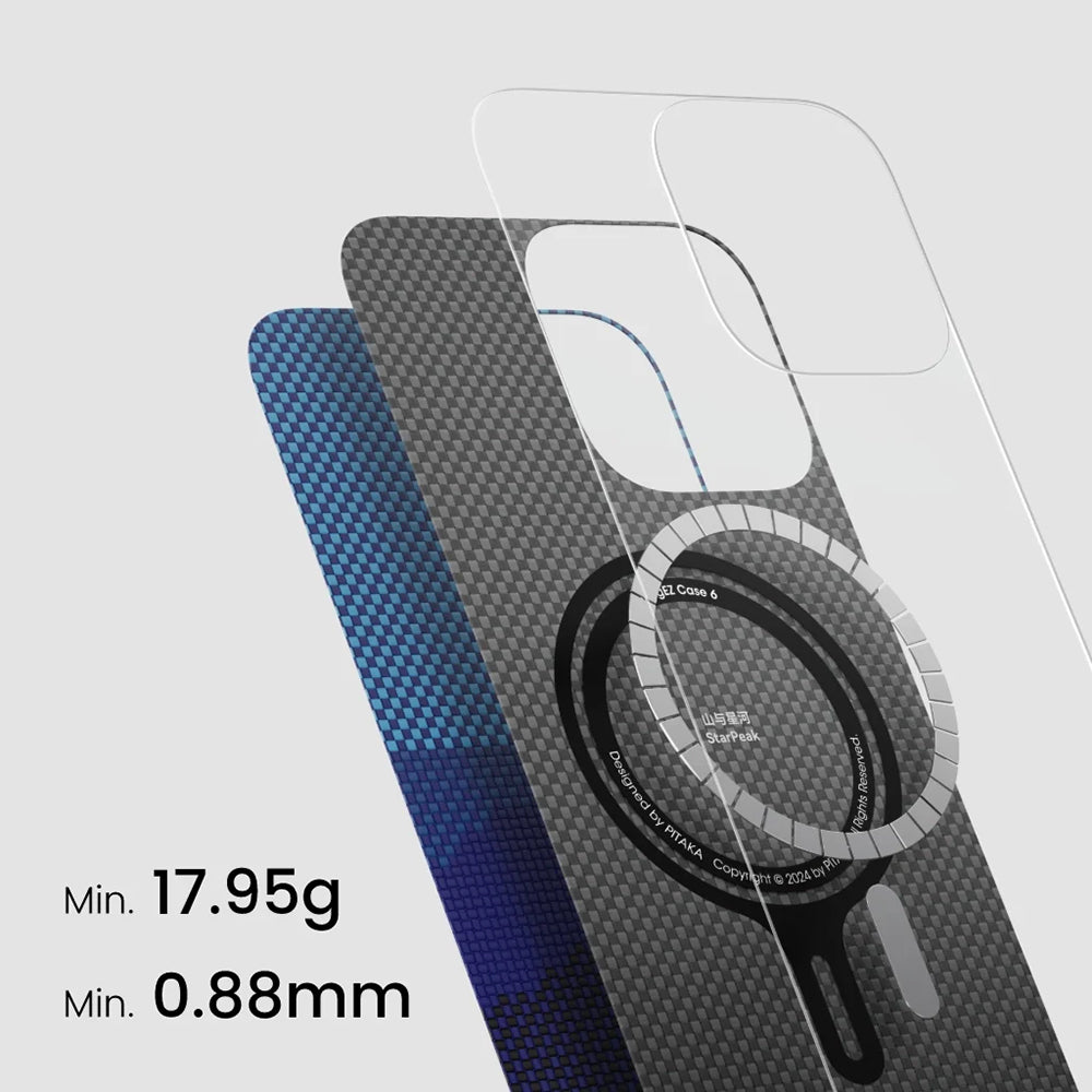 iPhone 16 Plus Kılıf M-safe Şarj Özellikli Aramid Karbon Fiber Pitaka Tactile Woven Starpeak Serisi Over The Horizon Kılıf