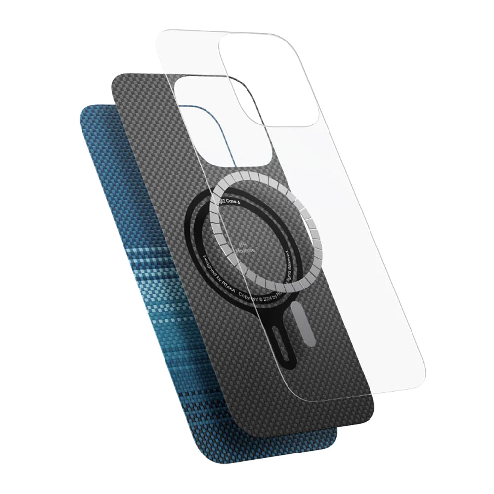 iPhone 16 Plus Kılıf M-safe Şarj Özellikli Aramid Karbon Fiber Pitaka Tactile Woven Sunset-Moonrise Serisi Sunset Kılıf