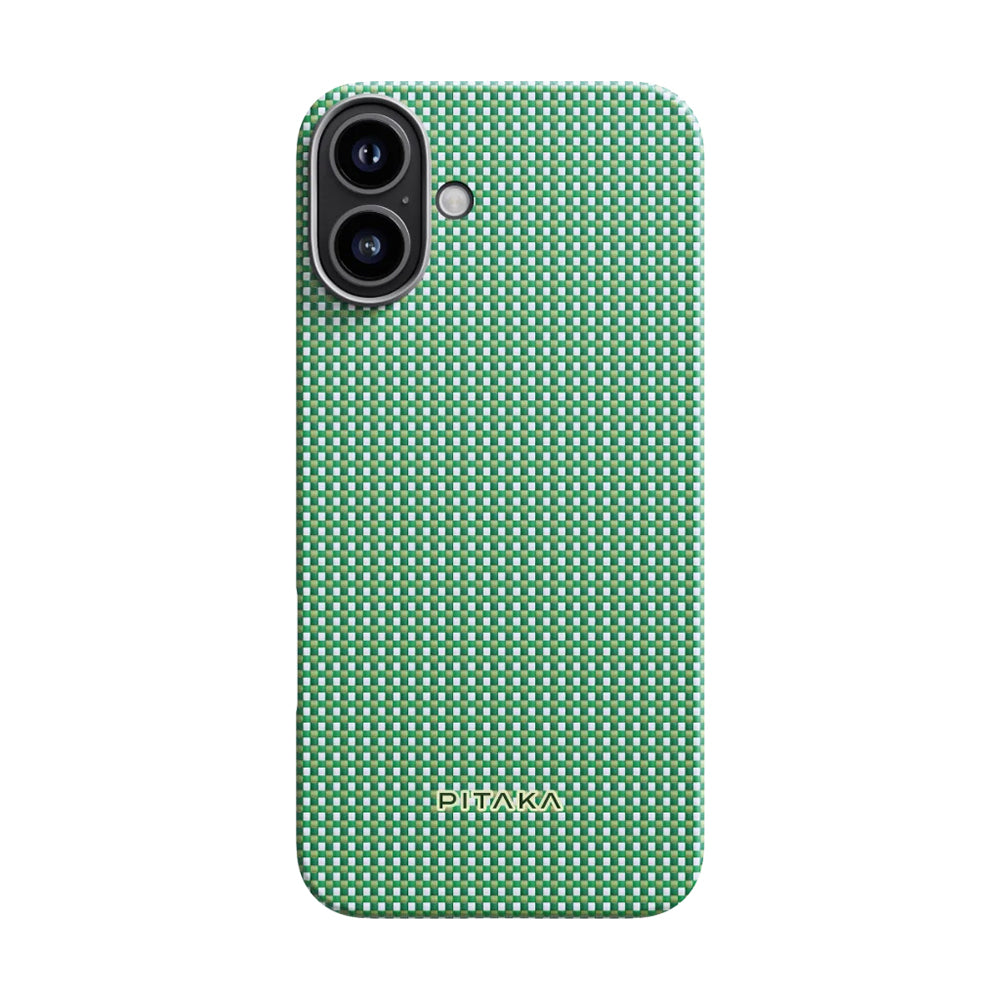 iPhone 16 Plus Kılıf M-safe Şarj Özellikli Aramid Karbon Fiber Pitaka Ultra-Slim Classic Serisi Forest Green Kılıf