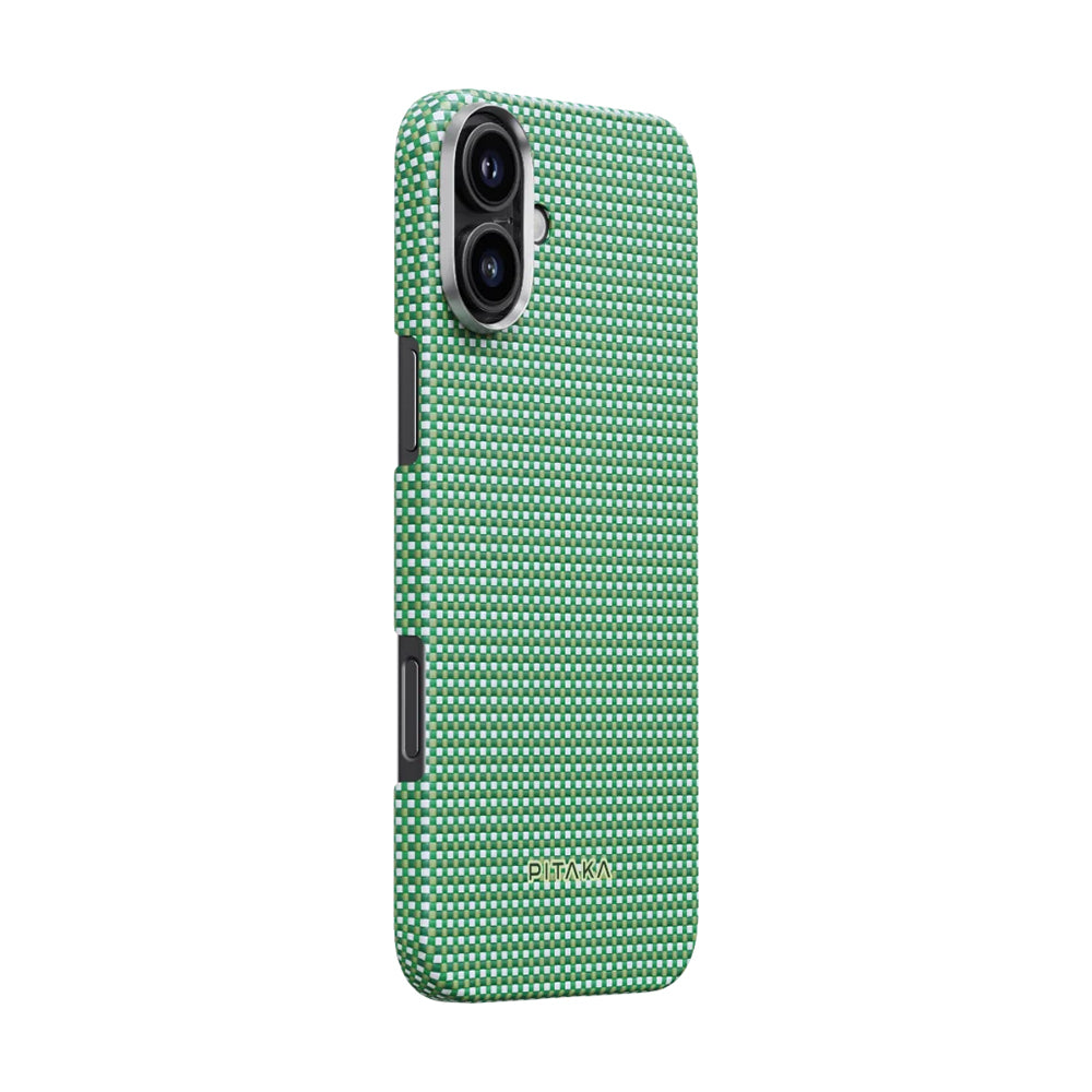 iPhone 16 Plus Kılıf M-safe Şarj Özellikli Aramid Karbon Fiber Pitaka Ultra-Slim Classic Serisi Forest Green Kılıf
