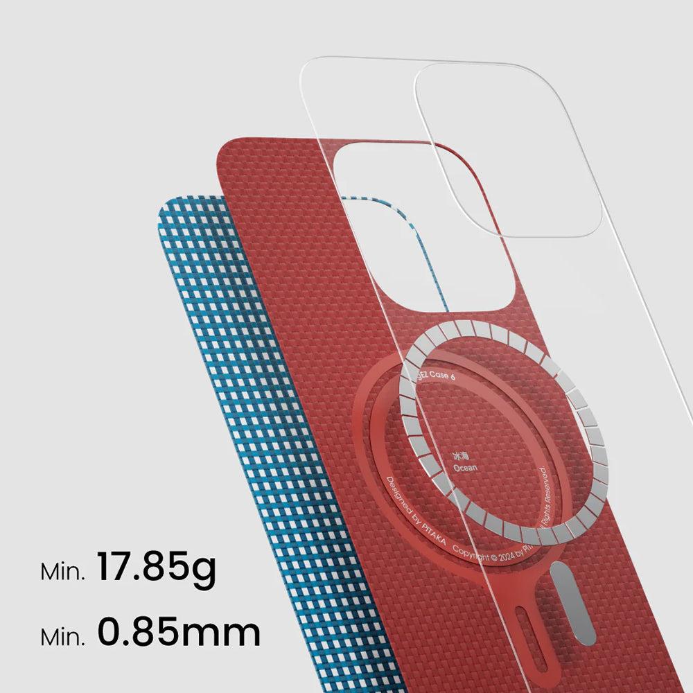 iPhone 16 Plus Kılıf M-safe Şarj Özellikli Aramid Karbon Fiber Pitaka Ultra-Slim Classic Serisi Ocean Blue Kılıf