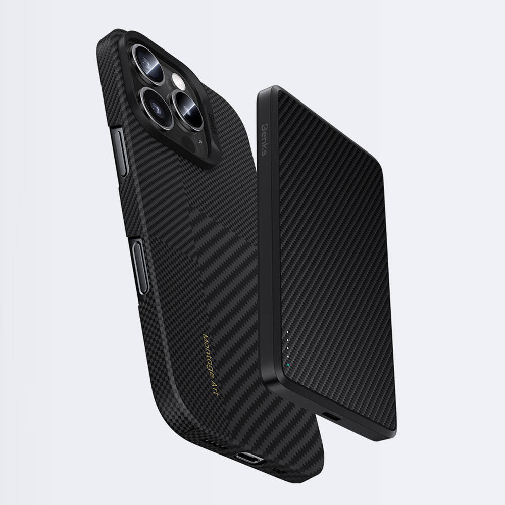 iPhone 16 Plus Kılıf M-safe Şarj Özellikli Karbon Fiber Benks Montage ArmorAir Kevlar Kılıf