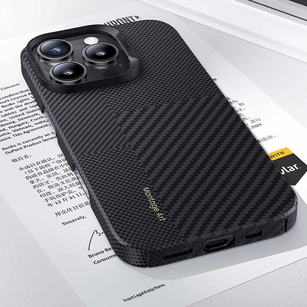 iPhone 16 Plus Kılıf M-safe Şarj Özellikli Karbon Fiber Benks Montage ArmorAir Kevlar Kılıf
