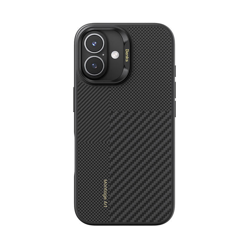 iPhone 16 Plus Kılıf M-safe Şarj Özellikli Karbon Fiber Benks Montage Hybrid ArmorPro Kevlar Kılıf