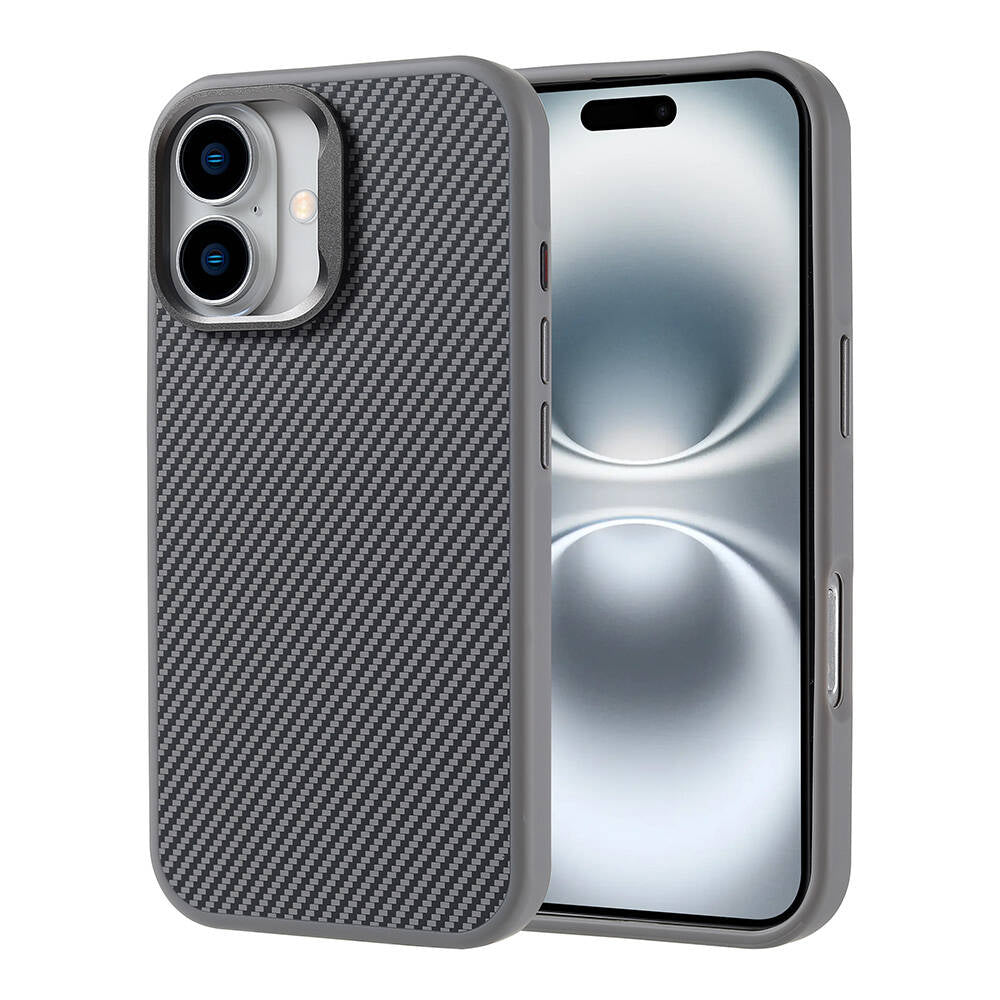 iPhone 16 Plus Kılıf M-safe Şarj Özellikli Karbon Fiber Görünümlü Zore Troy Kılıf