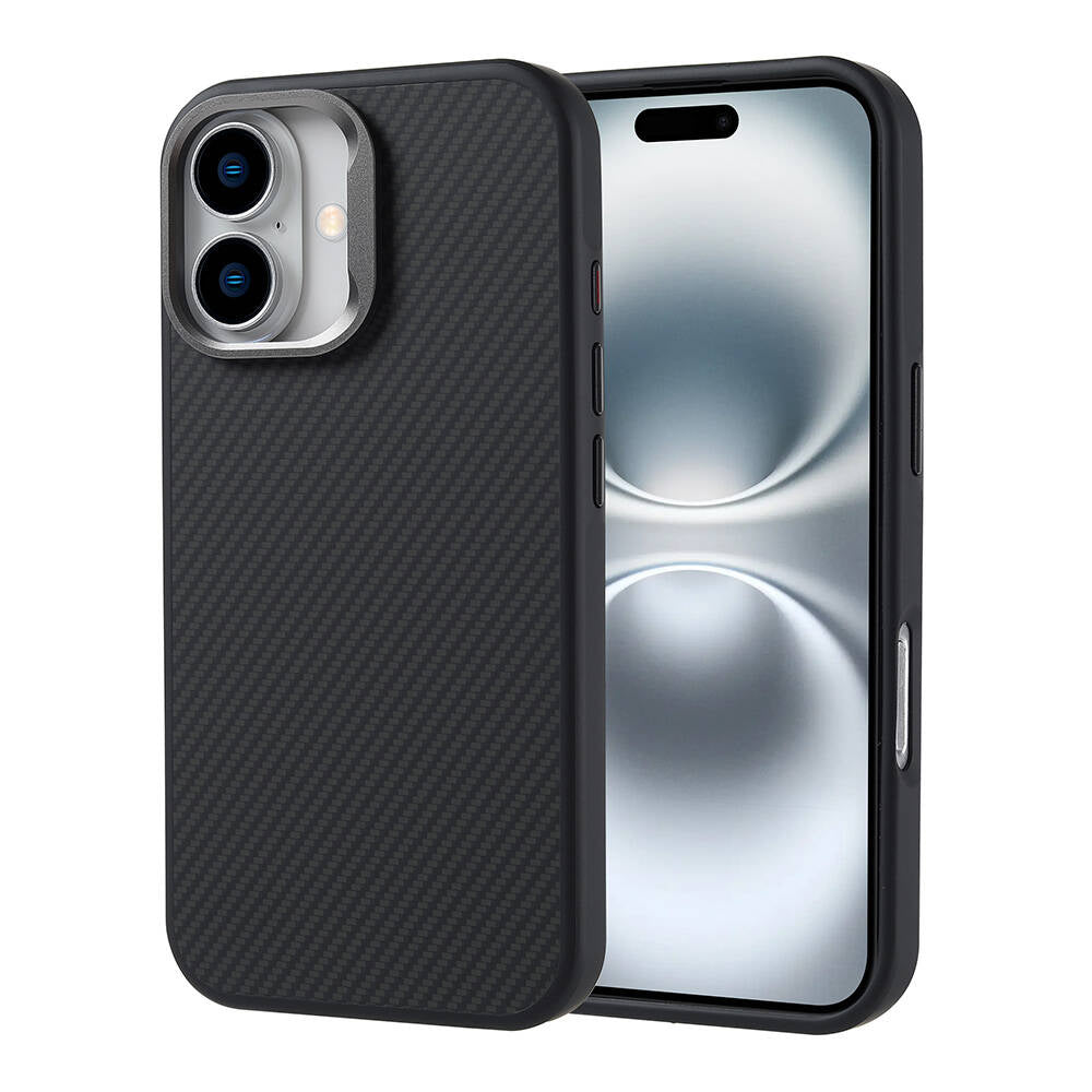 iPhone 16 Plus Kılıf M-safe Şarj Özellikli Karbon Fiber Görünümlü Zore Troy Kılıf