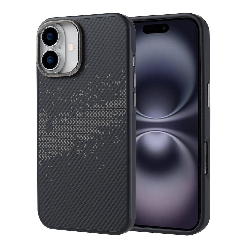 iPhone 16 Plus Kılıf M-safe Şarj Özellikli Karbon Fiber Tasarımlı Zore Vave Kılıf