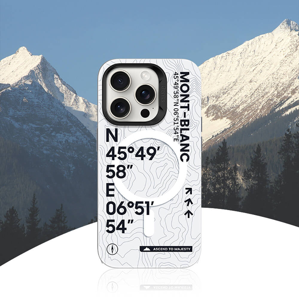 iPhone 16 Plus Kılıf M-safe Şarj Özellikli Koordinat Yazı Desenli Benks Summit Serisi Kılıf