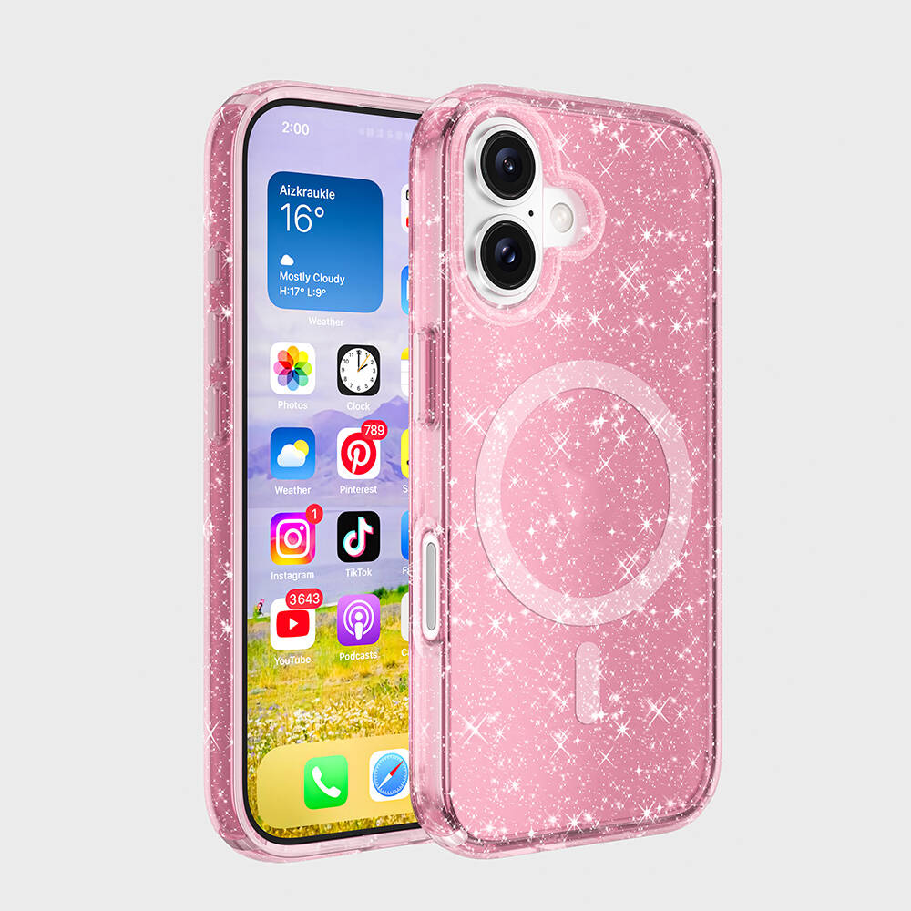 iPhone 16 Plus Kılıf M-safe Şarj Özellikli Parlayan Simli Saydam Renkli Zore Allstar Kılıf