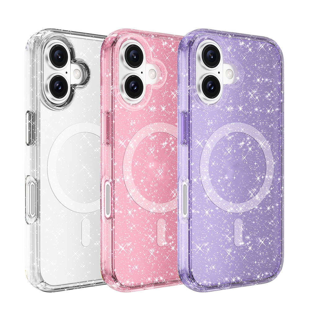iPhone 16 Plus Kılıf M-safe Şarj Özellikli Parlayan Simli Saydam Renkli Zore Allstar Kılıf