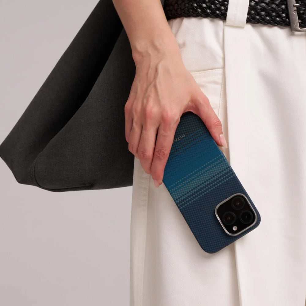 iPhone 16 Plus Kılıf M-safe Şarj Özellikli Aramid Karbon Fiber Pitaka Tactile Woven Sunset-Moonrise Serisi Moonrise Kılıf