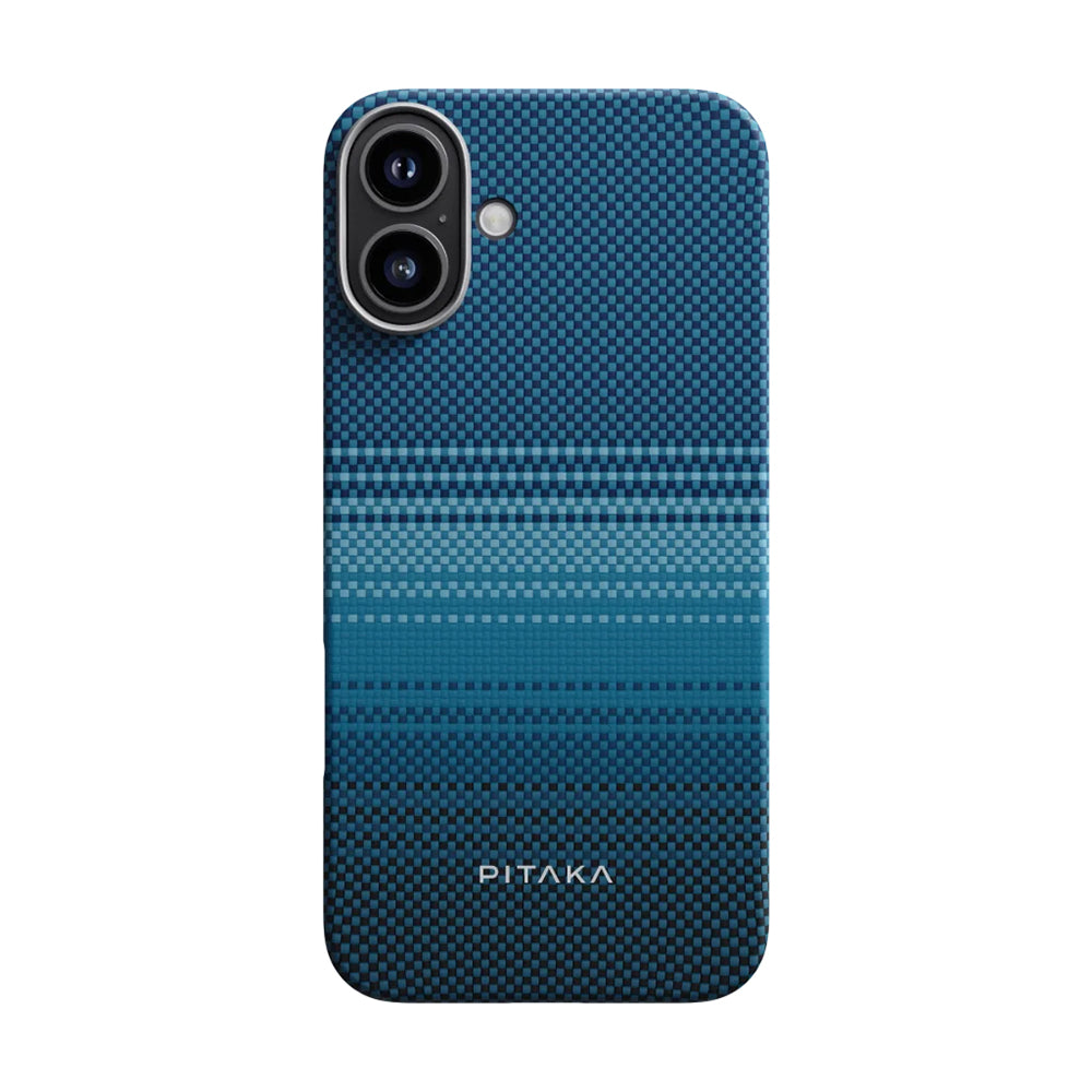iPhone 16 Plus Kılıf M-safe Şarj Özellikli Aramid Karbon Fiber Pitaka Tactile Woven Sunset-Moonrise Serisi Moonrise Kılıf