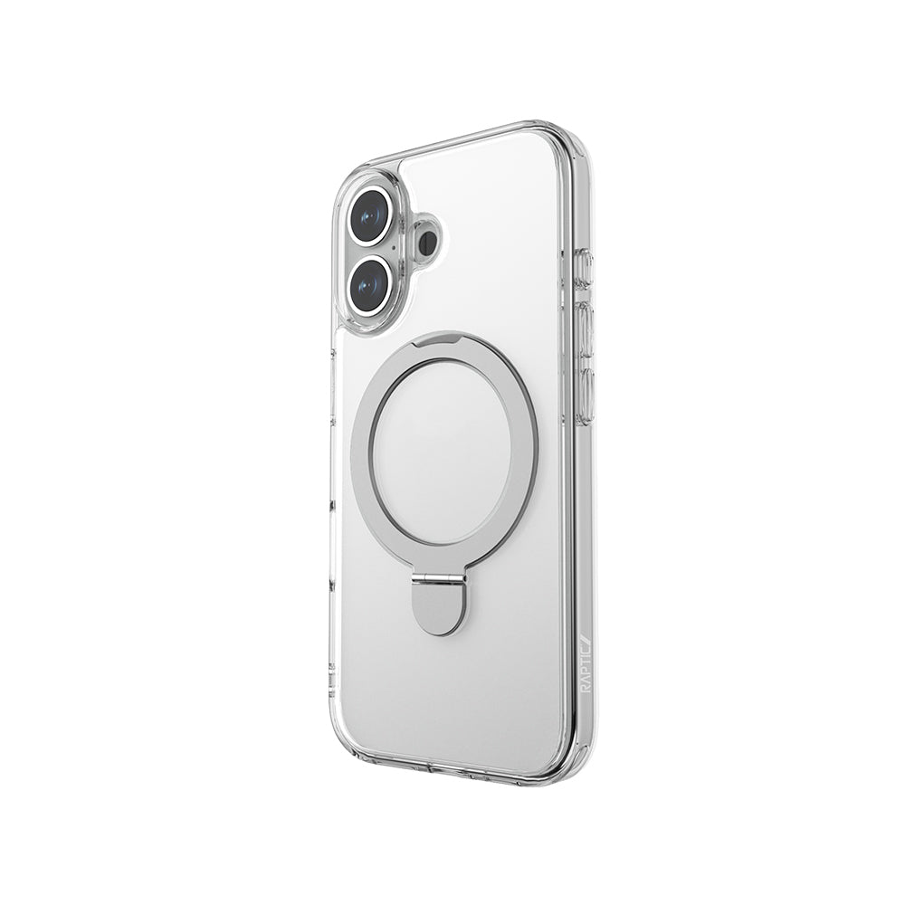 iPhone 16 Plus Kılıf M-safe Şarj Özellikli Raptic Air Stand Serisi Buzlu Transparan Tasarımlı Standlı Kılıf