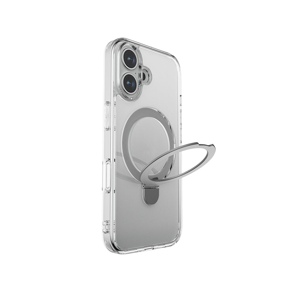 iPhone 16 Plus Kılıf M-safe Şarj Özellikli Raptic Air Stand Serisi Buzlu Transparan Tasarımlı Standlı Kılıf