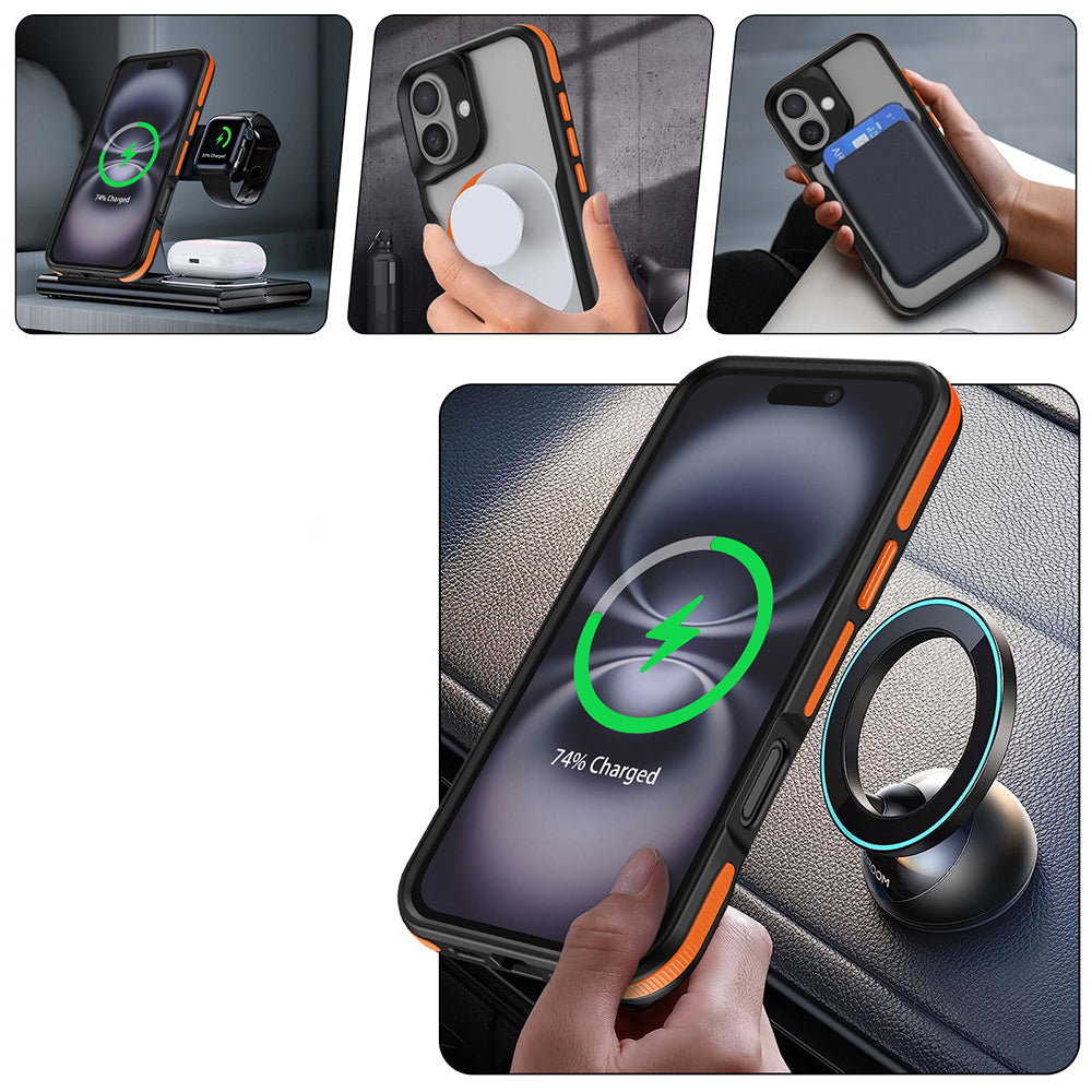 iPhone 16 Plus Kılıf M-safe Şarj Özellikli Renkli Kenar Airbag Şeritli Zore Lamer Kılıf