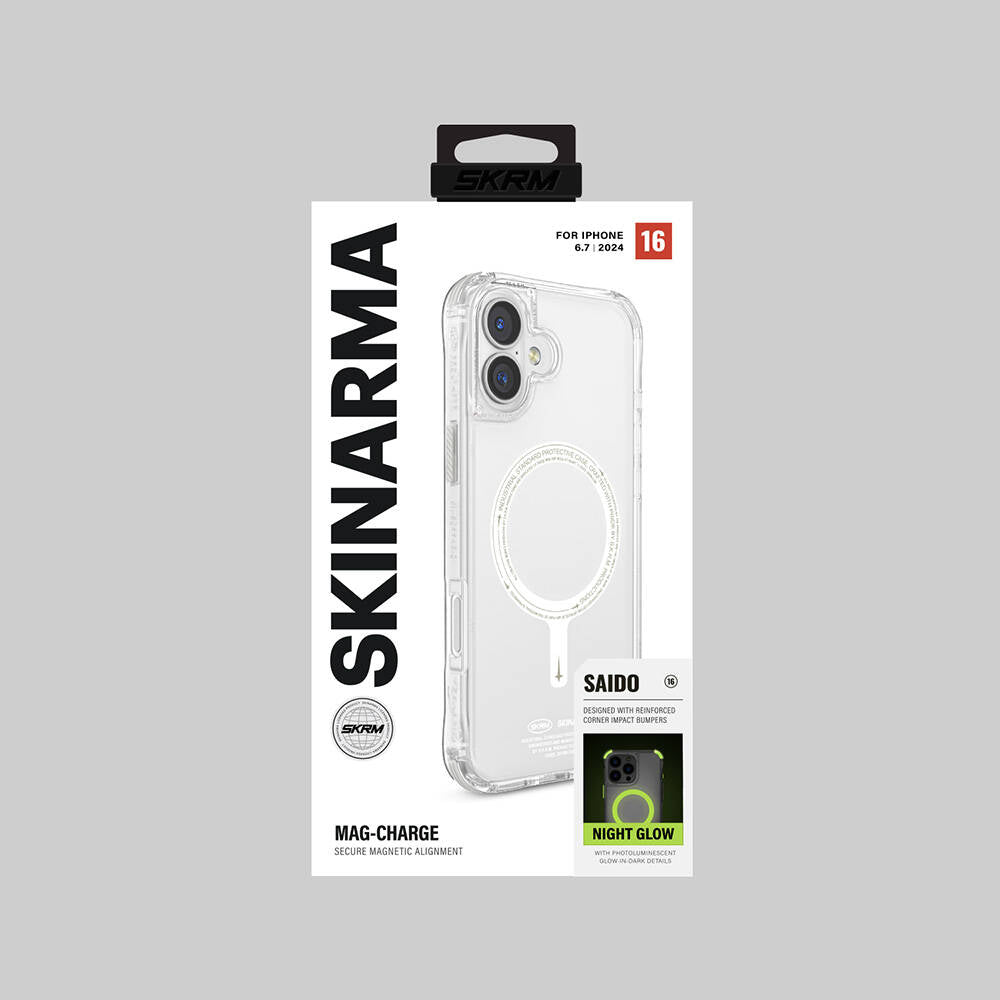 iPhone 16 Plus Kılıf M-safe Şarj Özellikli Şeffaf Airbag Tasarımlı Skinarma Saido Nightglow Kılıf