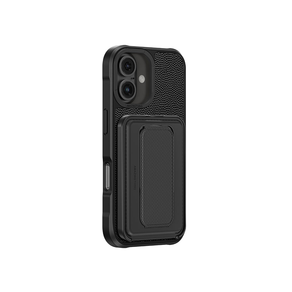 iPhone 16 Plus Kılıf M-safe Şarj Özellikli Standlı Kartlıklı Set Amazinghing Glamour Luxe Serisi Kılıf