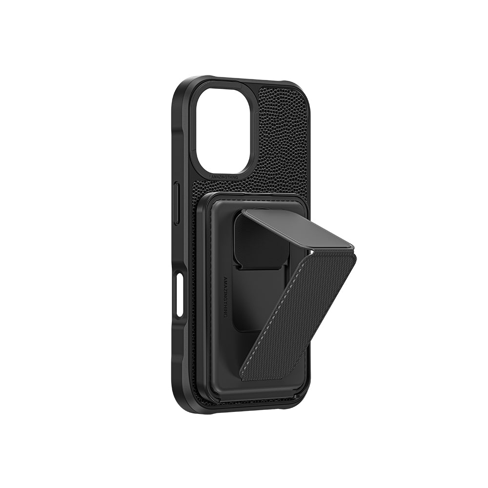 iPhone 16 Plus Kılıf M-safe Şarj Özellikli Standlı Kartlıklı Set Amazinghing Glamour Luxe Serisi Kılıf