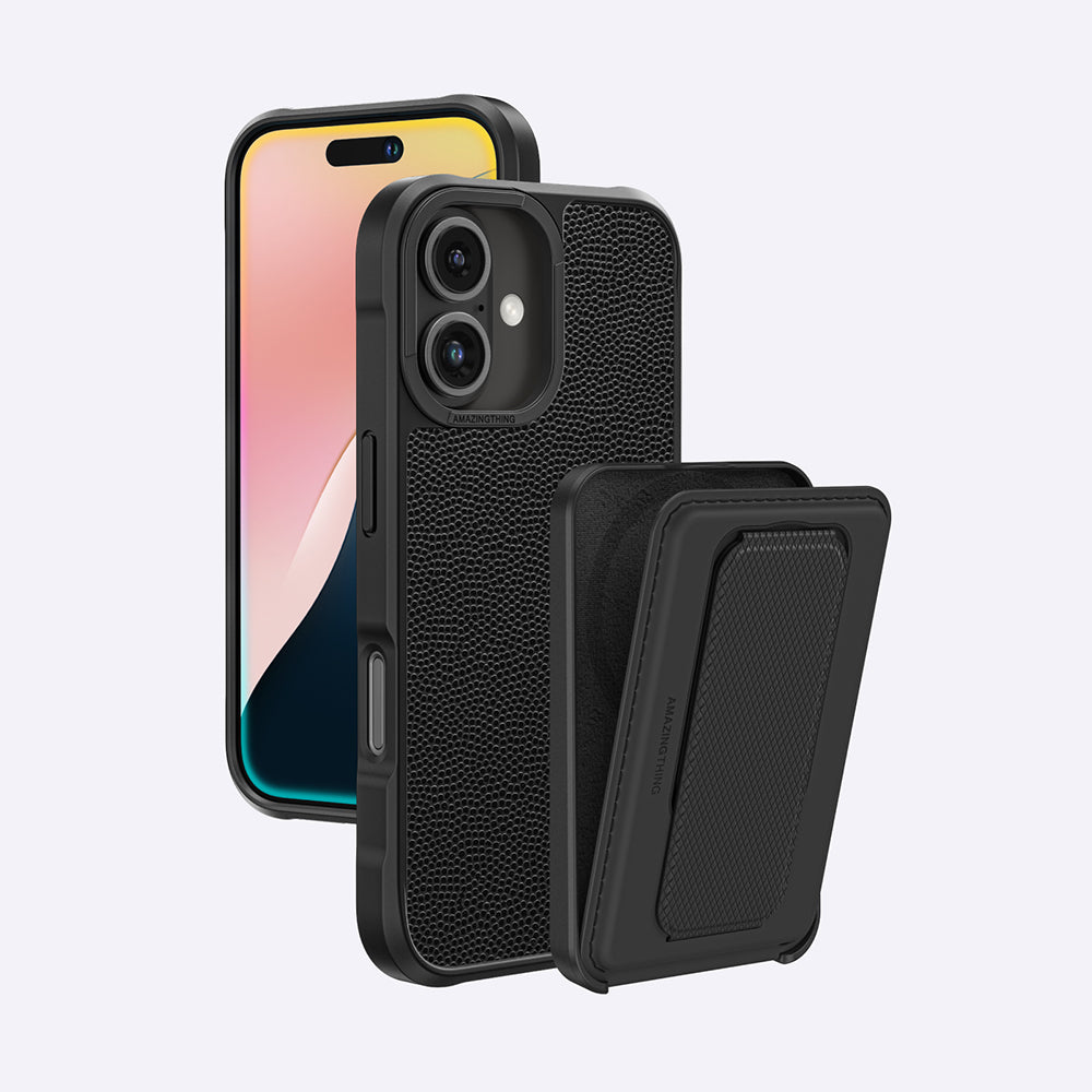 iPhone 16 Plus Kılıf M-safe Şarj Özellikli Standlı Kartlıklı Set Amazinghing Glamour Luxe Serisi Kılıf
