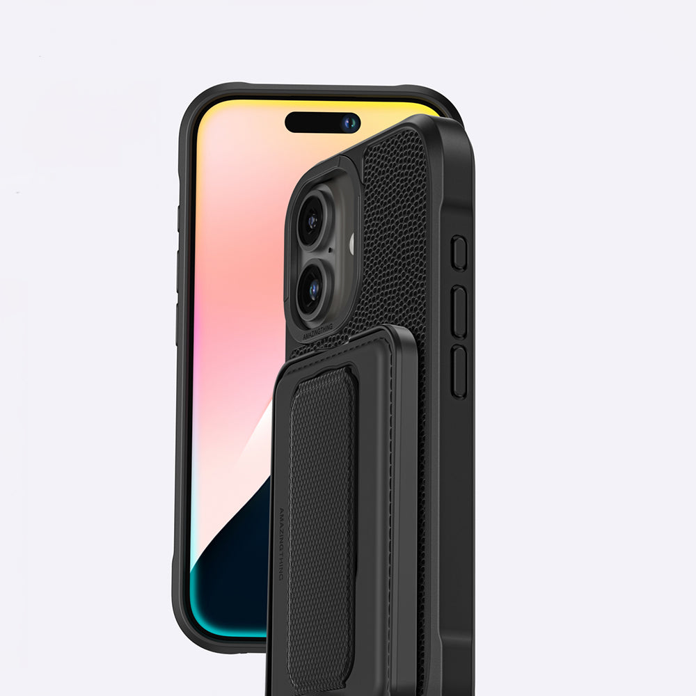 iPhone 16 Plus Kılıf M-safe Şarj Özellikli Standlı Kartlıklı Set Amazinghing Glamour Luxe Serisi Kılıf