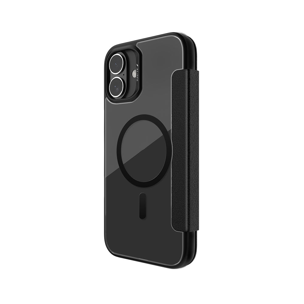 iPhone 16 Plus Kılıf M-safe Şarj Özellikli Vegan Deri Tasarımlı Şeffaf Arka Yüzey Kartlıklı Raptic Urban Folio Serisi Kılıf