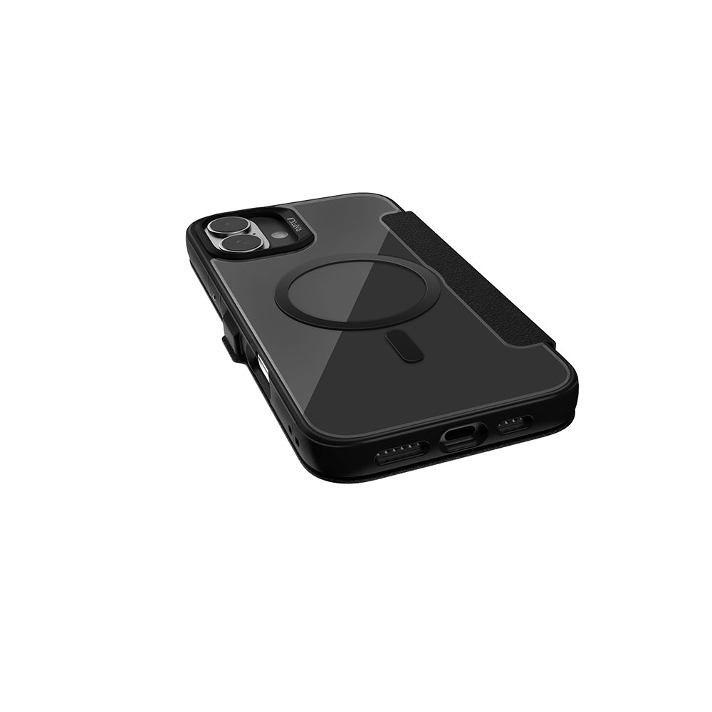iPhone 16 Plus Kılıf M-safe Şarj Özellikli Vegan Deri Tasarımlı Şeffaf Arka Yüzey Kartlıklı Raptic Urban Folio Serisi Kılıf