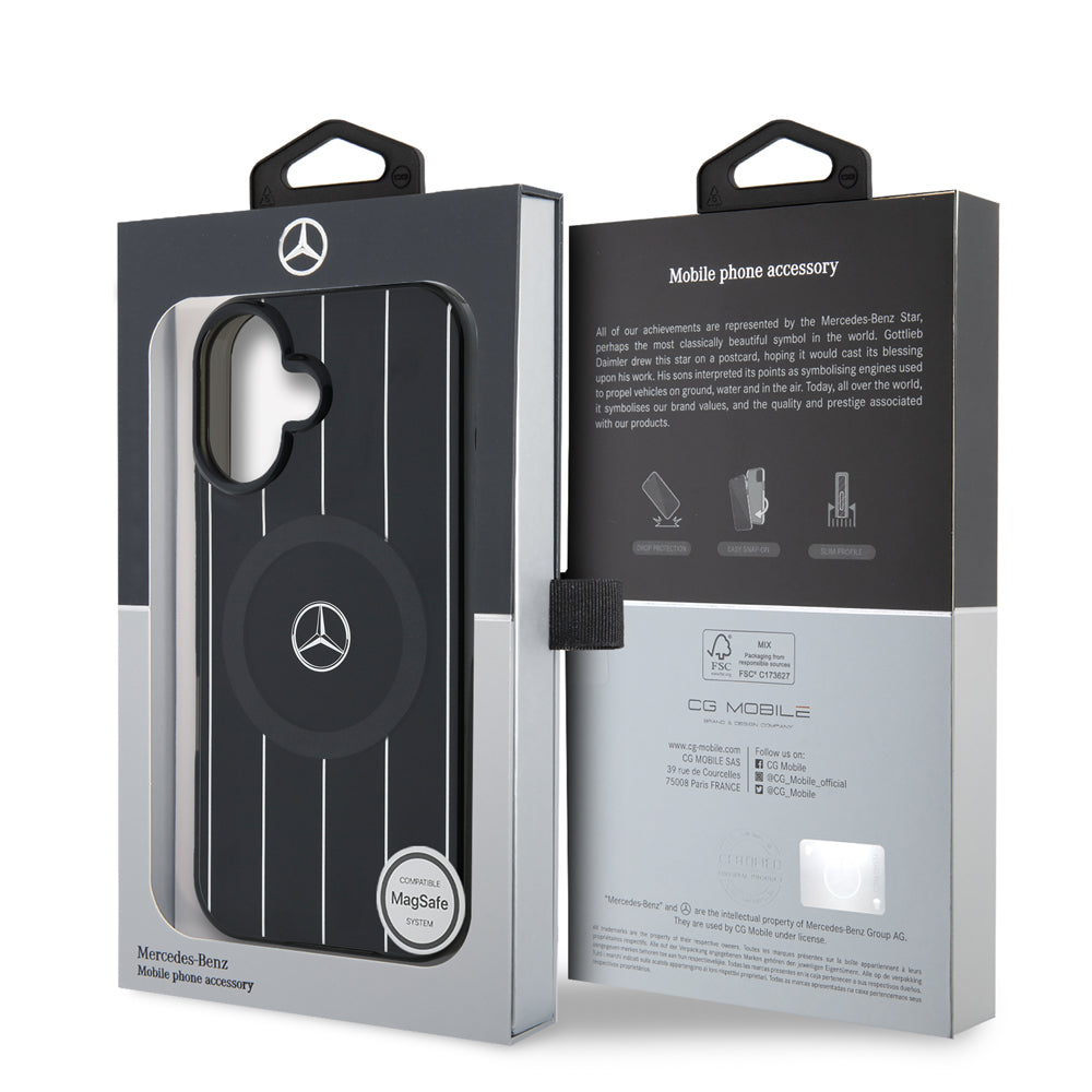 iPhone 16 Plus Kılıf Mercedes Benz orijinal Lisanslı M-safe Şarj Özellikli Çift Katmanlı Paralel Çizgi Desenli Kılıf