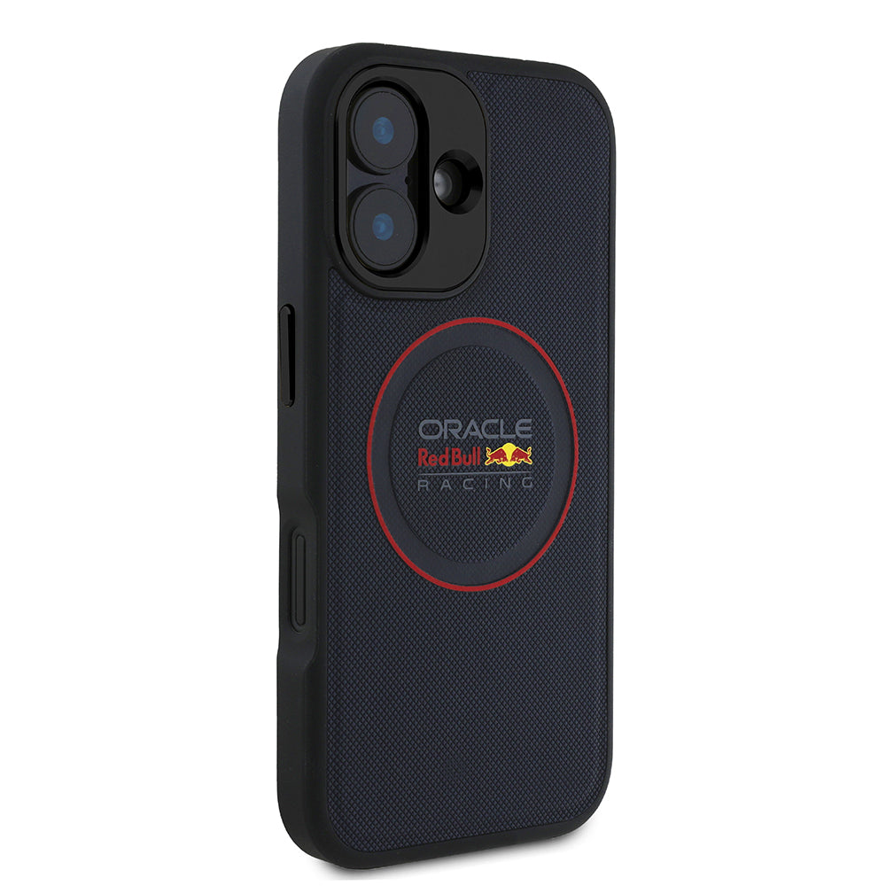 iPhone 16 Plus Kılıf Redbull Orijinal Lisanslı M-safe Şarj Özellikli Kırmızı Halka ve Logo Kabartmalı PU Deri Kılıf