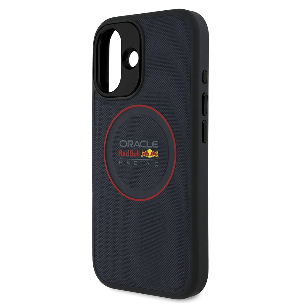 iPhone 16 Plus Kılıf Redbull Orijinal Lisanslı M-safe Şarj Özellikli Kırmızı Halka ve Logo Kabartmalı PU Deri Kılıf