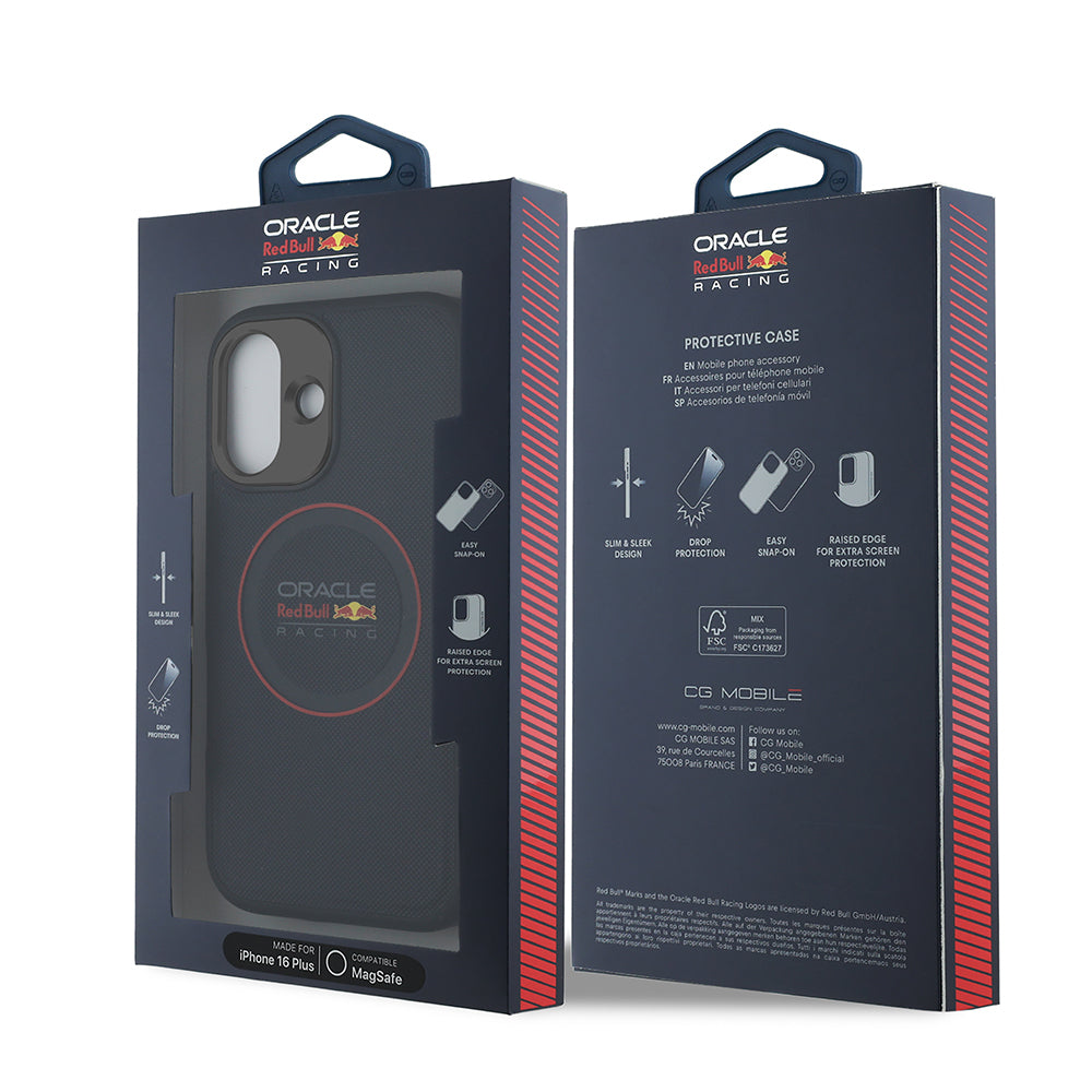iPhone 16 Plus Kılıf Redbull Orijinal Lisanslı M-safe Şarj Özellikli Kırmızı Halka ve Logo Kabartmalı PU Deri Kılıf