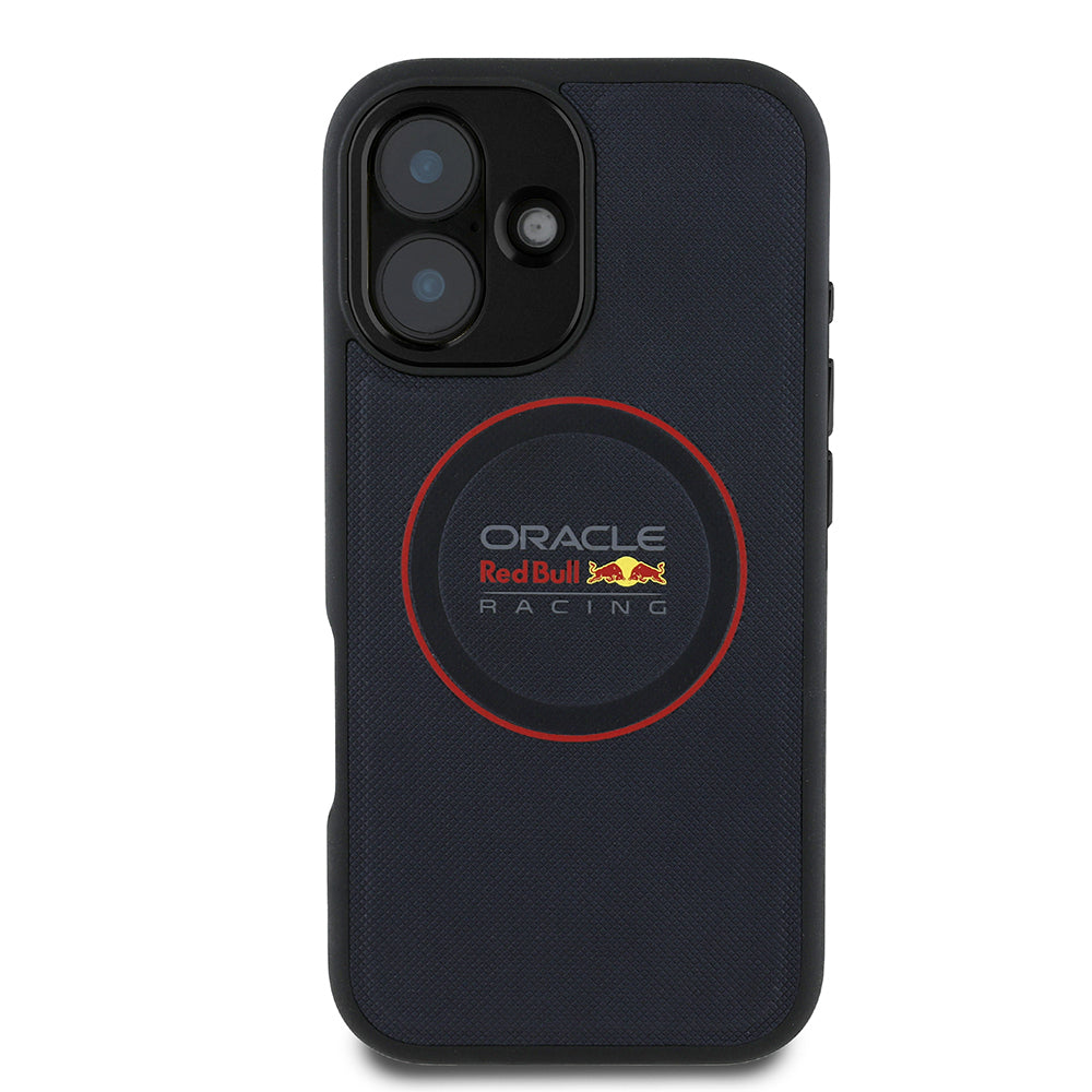 iPhone 16 Plus Kılıf Redbull Orijinal Lisanslı M-safe Şarj Özellikli Kırmızı Halka ve Logo Kabartmalı PU Deri Kılıf
