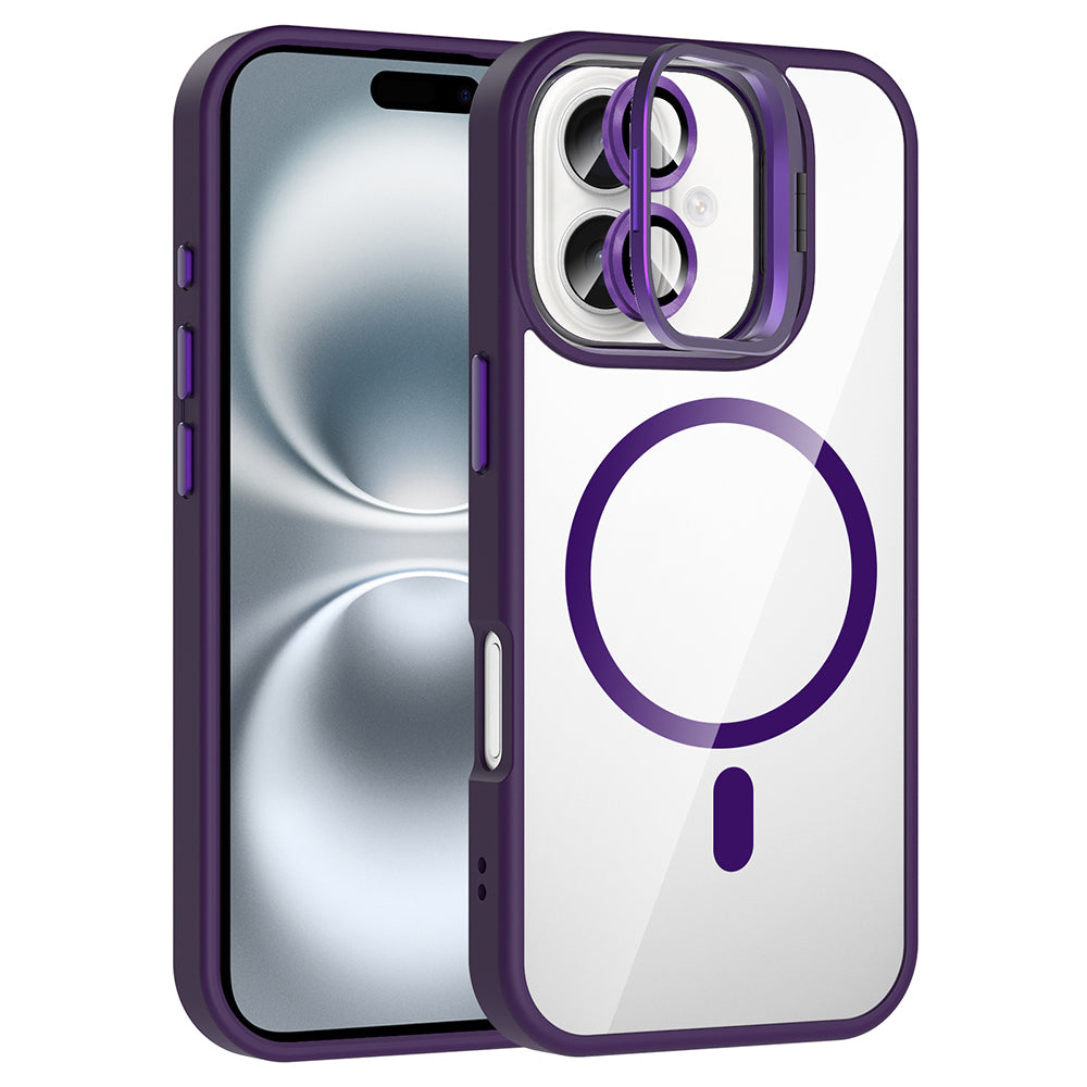 iPhone 16 Plus Kılıf Standlı ve Kamera Lens Hediyeli M-Safe Şarj Özellikli Zore Etro Kılıf