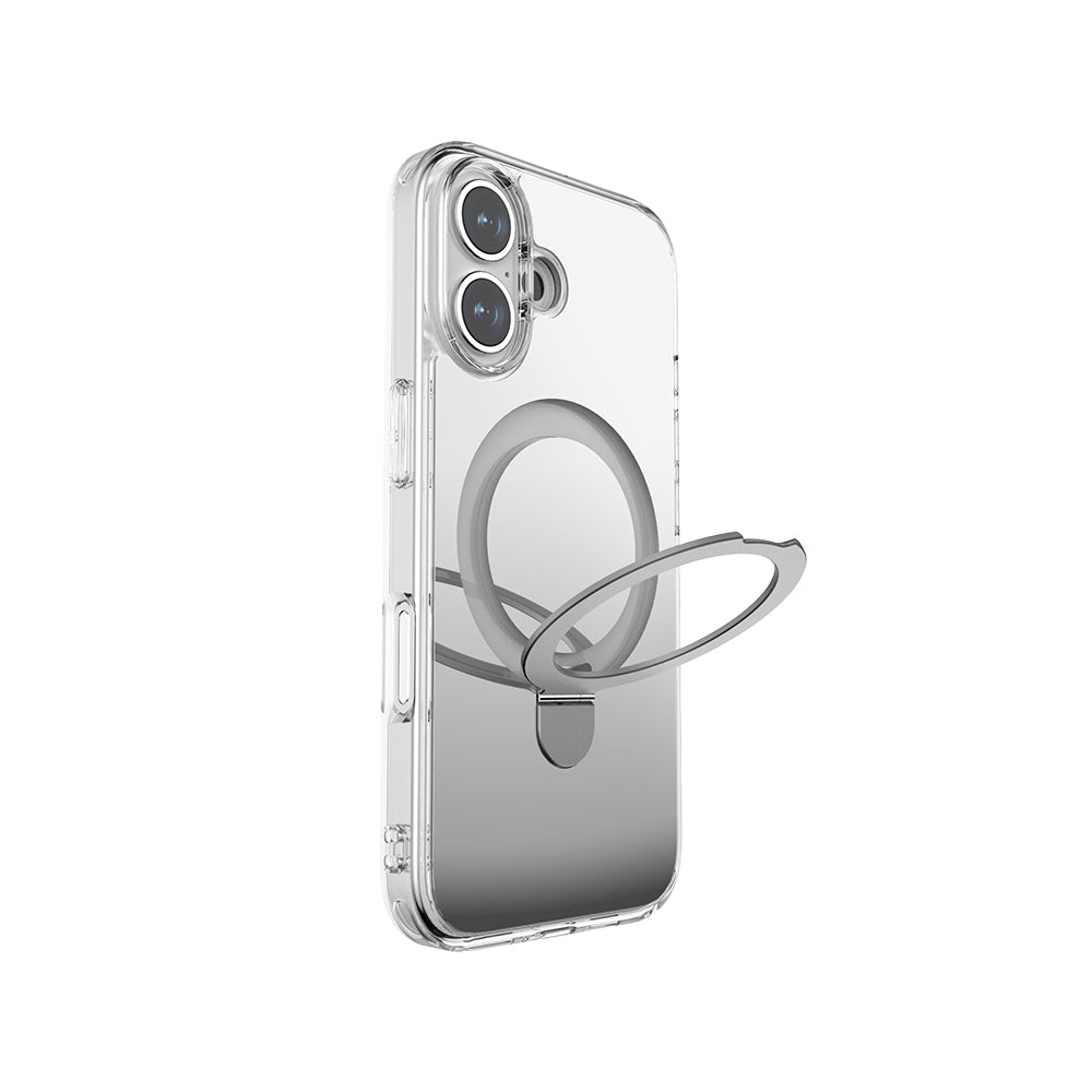 iPhone 16 Plus M-safe Şarj Özellikli Kılıf Raptic Air Stand Serisi Aynalı Arka Yüzey Standlı Kılıf