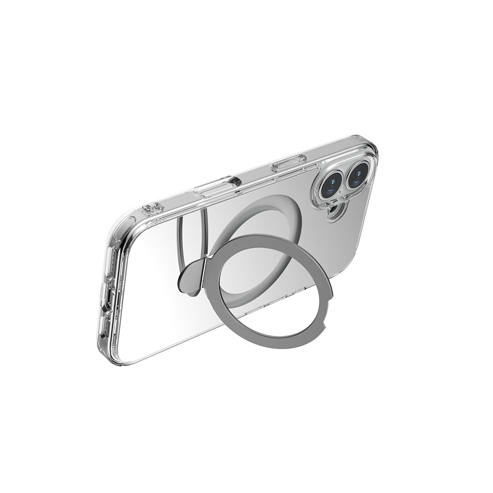 iPhone 16 Plus M-safe Şarj Özellikli Kılıf Raptic Air Stand Serisi Aynalı Arka Yüzey Standlı Kılıf