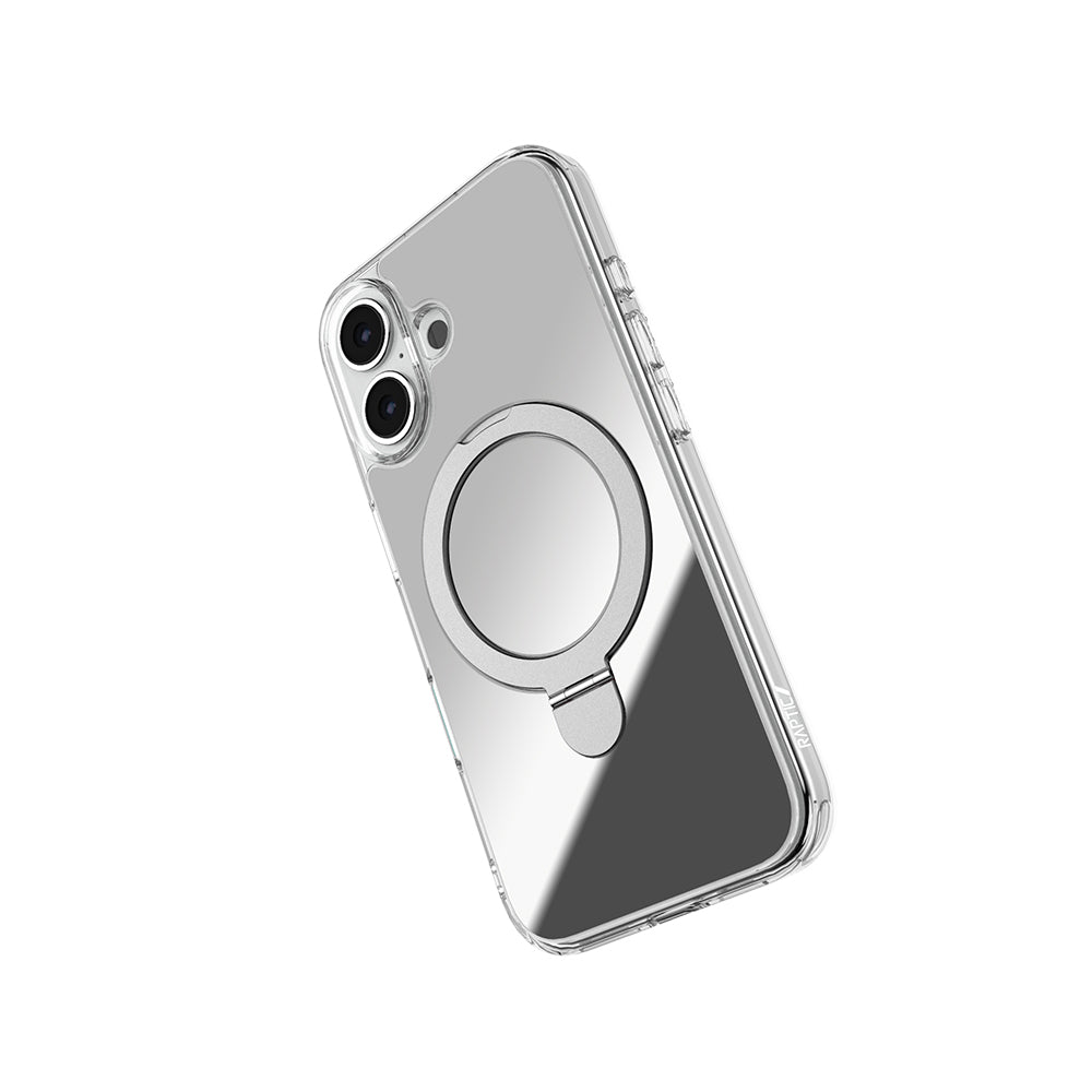 iPhone 16 Plus M-safe Şarj Özellikli Kılıf Raptic Air Stand Serisi Aynalı Arka Yüzey Standlı Kılıf
