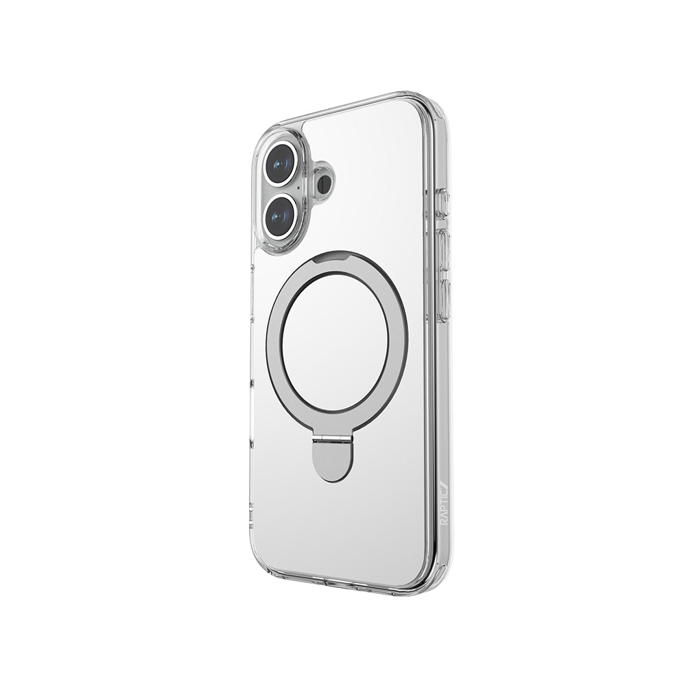 iPhone 16 Plus M-safe Şarj Özellikli Kılıf Raptic Air Stand Serisi Aynalı Arka Yüzey Standlı Kılıf